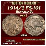 1914/3 Buffalo Nickel FS-101 5c ms64 SEGS