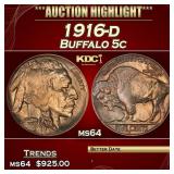 1916-d Buffalo Nickel 5c Grades Choice Unc