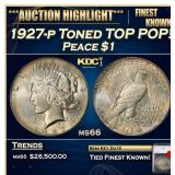 1927-p Peace Dollar Toned TOP POP! $1 ms66 SEGS