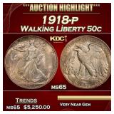 1918-p Walking Liberty Half Dollar 50c ms65 SEGS