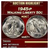 1945-p Walking Liberty Half Dollar 50c ms67+ SEGS