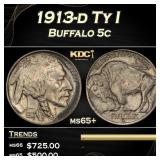 1913-d Ty I Buffalo Nickel 5c Grades GEM+ Unc