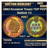 1883 Proof Indian Cent Rainbow Toned TOP POP! 1c p