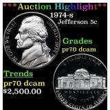 1974-s Proof Jefferson Nickel 5c pr70 dcam SEGS