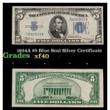 1934A $5 Blue Seal Silver Certificate Grades xf