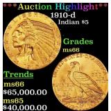 *Highlight* 1910-d Gold Indian Half Eagle $5 GEM+