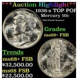 *Highlight* 1936-s Mercury Dime TOP POP! 10c ms68+