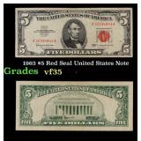 1963 $5 Red Seal United States Note Grades vf++