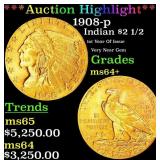 *Highlight* 1908-p Gold Indian Quarter Eagle $2 1/