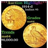 *Highlight* 1914-d Gold Indian Half Eagle $5 Choic