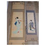 2 Hand Painted Chinese & Japanese Scrolls Portrait