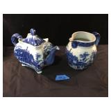 Blue/white teapot & pitcher