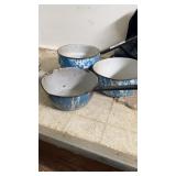 Blue enamelware pots 3