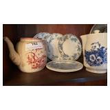 Assorted transfer ware dishes tea pots etc