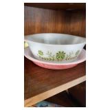 Pink Pyrex pie plate w wear & Glasbake bowl