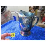 BLUE CARNIVAL GLASS PITCHER