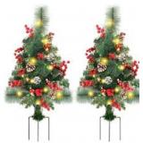 30 Inch Pre-lit Christmas Tree with Stake, 2 Pack