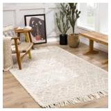 Area Rug With Tassels and Non Slip Rug Pad