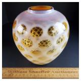 Fenton Glass Vase Amber Opalescent Dot Optic Vase