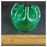 Green Crackle Glass Rose Bowl 3 & 3/4" H