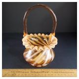 Fenton Glass Amber Striped Optic Basket 8" H