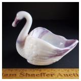 Slag Glass Swan Dish 4" H