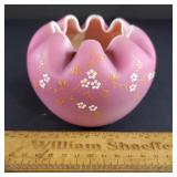 Victorian Pink Satin Glass Rose Bowl Enameled