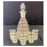 Small Iridescent Bee Hive Decanter & (5) Glasses