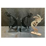 Pair Metal Kokopelli Bookends & Sculpture