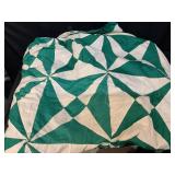 Hand Stitch Green & White Quilt Top, Star Pattern