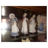 Porcelain Collectibles & Angels on 2 Shelves