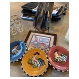 Rooster Decorator  Plates & Driftwood Utensil Hol