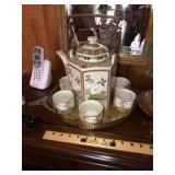 Oriental Tea Set W/ Brass Tray