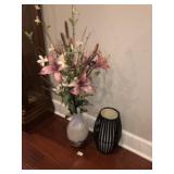 Vase & Floral Arrangement + Metal Vase