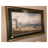 Large Framed Decorator Vintage Beach Scene (42"W)