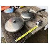 (2) Stainless Revere Skillets & Lids (Copper Bottm