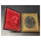 Antique Gentleman and Dog Tintype Photo w/ Case