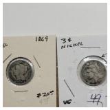 2- 1869 3 CENT NICKELS