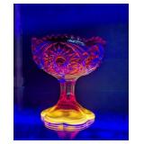 UV Reactive Amberina Glass Compote Candy Pedestal