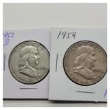 1952 D & 1959 FRANKLIN SILVER HALF DOLLARS