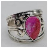 925 SILVER SPINY PINK OYSTER TURQUOISE RING SZ