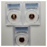 3- PCGS PR69RD DCAM PENNIES 1989 S, 199 S & 1999