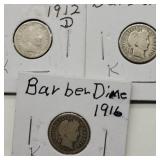 1912 D & 2- 1916 BARBER DIMES