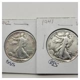 1941 VF & 1942 WALKING LIBERTY HALF DOLLARS