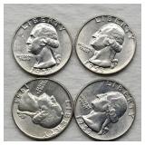 4- 1955 D WASHINGTON SILVER QUARTERS