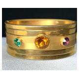 Vintage Deco Costume Bangle w 3 Bezel Set Stones,