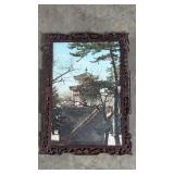 Vintage Lithograph in Ornately Carved Wood Frame