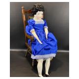 Antique Large Porcelain Doll & Doll Chair,