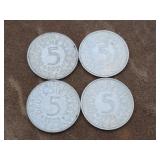 4- Various Date 5 Mark German Coins