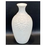 Van Briggle Pottery White Vase w/ Raised Flower &